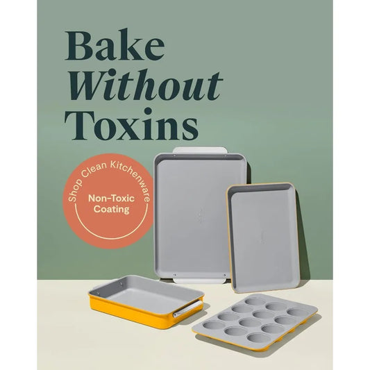 Nonstick Ceramic Bakeware Set (5 Pieces) - Baking Sheets, Assorted Baking Pans & Storage - Aluminized Steel Body - Non Toxic