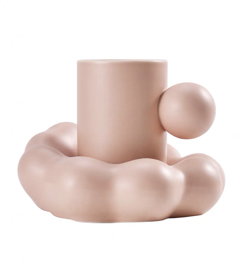 Color: Pink, style: Cup and saucer-280ml, capacity:  - Cloud Mug Set Coffee Cup Cup Saucer Set