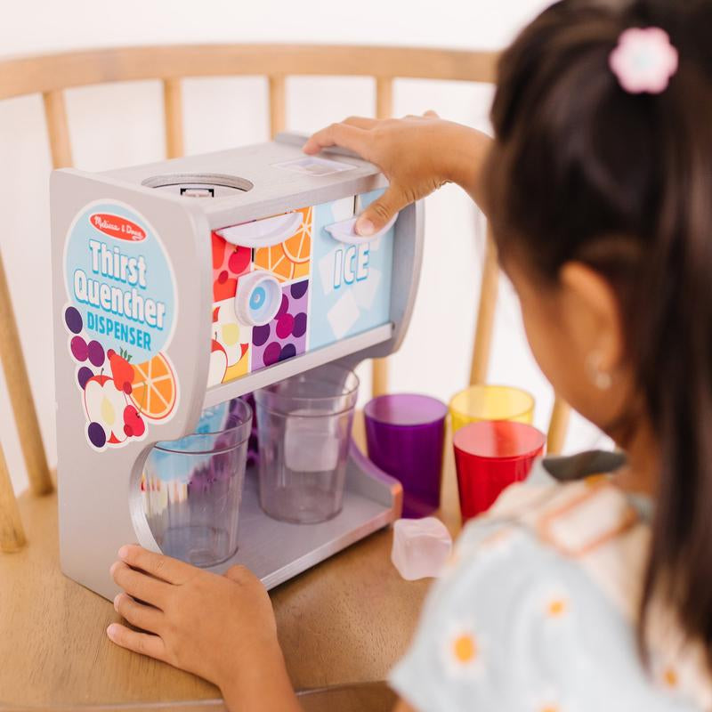 Melissa & Doug Wooden Drink Dispenser Set – Ideal for Imaginative Play with Cups, Juice Inserts, and Ice Cubes