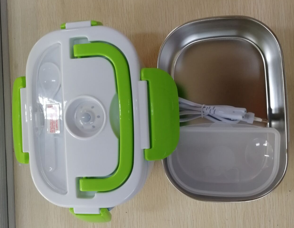 Color: Stainless steel green, Model: EU - Portable Electric Heating Lunch Box