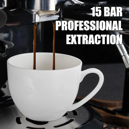 Espresso Machine 15 Bar, Coffee Maker With Milk Frother Steam Wand, Built-In Bean Grinder, Combo Cappuccino Machine with 7
