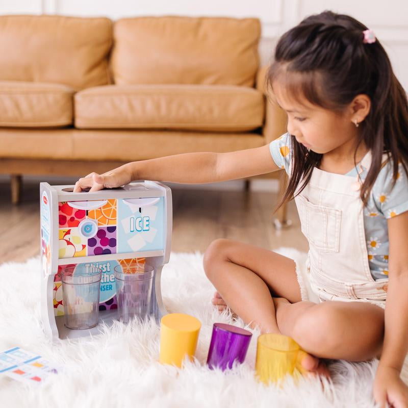 Melissa & Doug Wooden Drink Dispenser Set – Ideal for Imaginative Play with Cups, Juice Inserts, and Ice Cubes