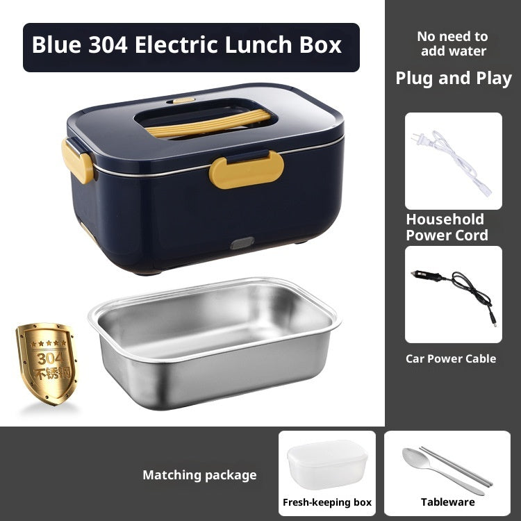 Color: Dark blue, Power supply: UK-SET 1, STYLE:  - Electric Lunch Box No Water Injection Heating Lunch Box