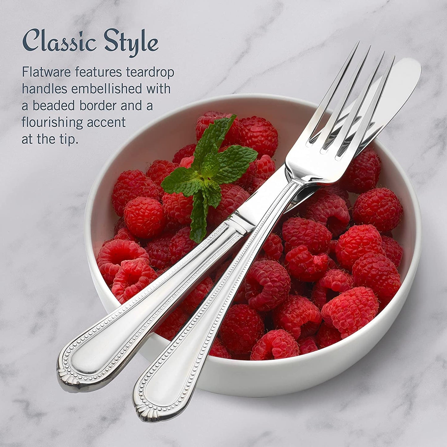 Mikasa Regent Bead 65-Piece Flatware Set for 12, 18/10 Stainless Steel with Serving Utensils