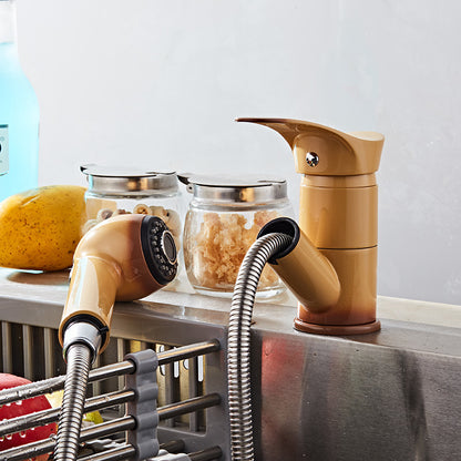 Kitchen Pull Out Cool Painted Finish Flexible Hot and Cold Mixer Taps Deck Mount Swivel