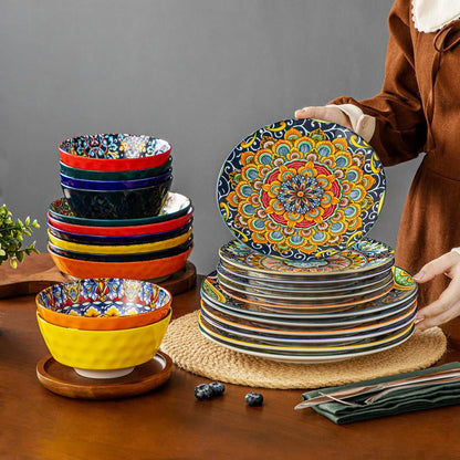 Vancasso Boho Chic Ceramic Dinnerware Set for Six - Vibrant Plates and Bowls