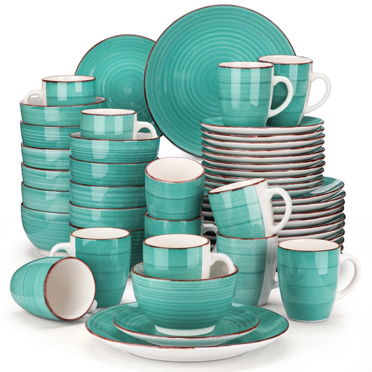 Vancasso, Series Bella, 48 Piece Stoneware Dinnerware Set, Green Dinner Set, Service for 12