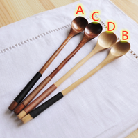 style: C6PCS - Long Handle Mixing Oki Ko Creative Wooden Tableware Coffee Spoon Spoon Honey Juice Windinglogo