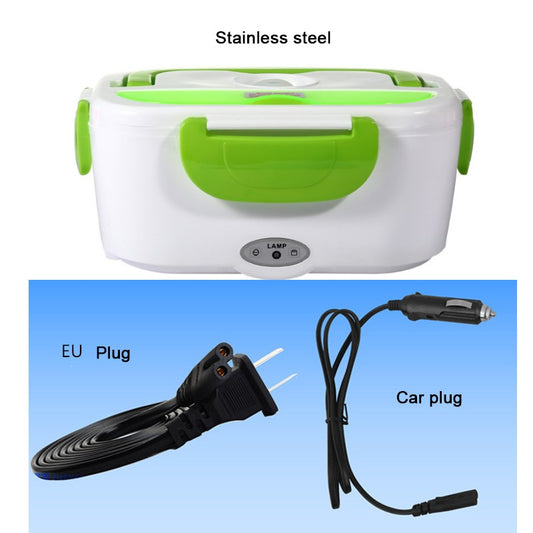 Color: Green Steel, Model: EU and Car - Portable Electric Heating Lunch Box