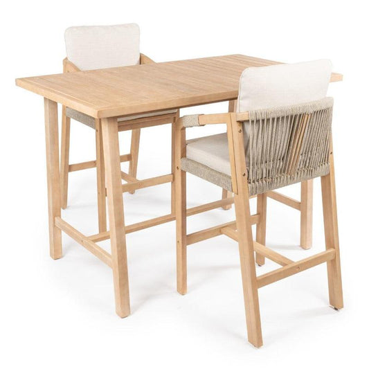 JONATHAN Y Porto Modern Coastal 3-Piece Acacia Wood Outdoor Bar Set with Cushions
