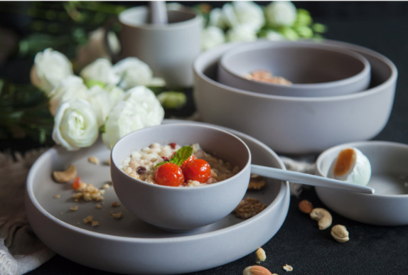 Color: Matte Gray, Style: G - Mode European simple ceramic tableware bowl dish of new bone Western-style food dishes creative kitchen utensils