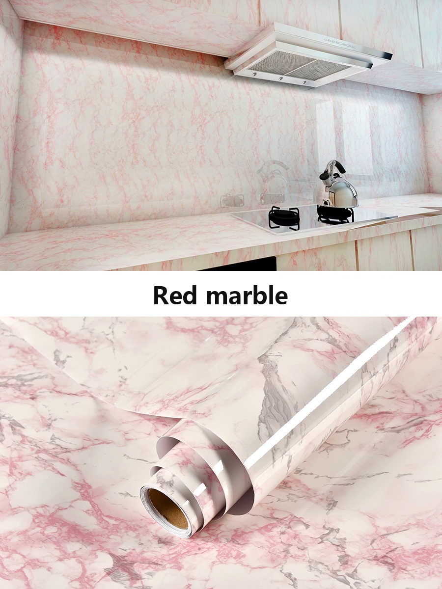 Color: Red marble, Size: 200x60cm - Artificial Marble Self-adhesive  Sticker
