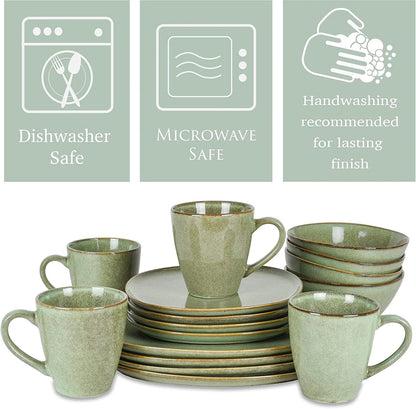 Elanze Designs Modern Chic Smooth Ceramic Stoneware Dinnerware 16 Piece Set - Service for 4, Sage Green