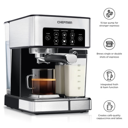 Chefman 1.8L Barista Pro Espresso Machine in Stainless Steel