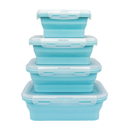 Blue Silicone Lunch Box - 1200ml Capacity - Foldable Microwave Oven Storage Box