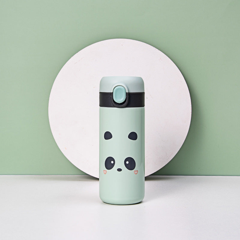Color: green, capacity: 400ML - Cartoon Doudou Expression Bouncing Cover Stainless Steel Vacuum Mug