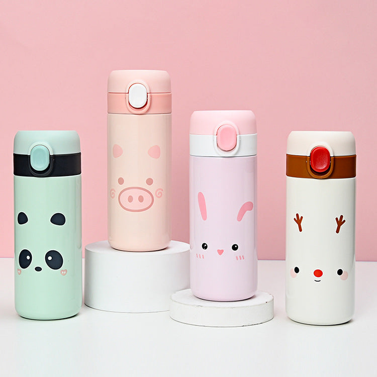 Color: green, capacity: 400ML - Cartoon Doudou Expression Bouncing Cover Stainless Steel Vacuum Mug