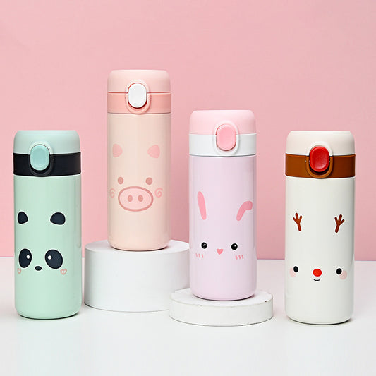 Color: green, capacity: 400ML - Cartoon Doudou Expression Bouncing Cover Stainless Steel Vacuum Mug