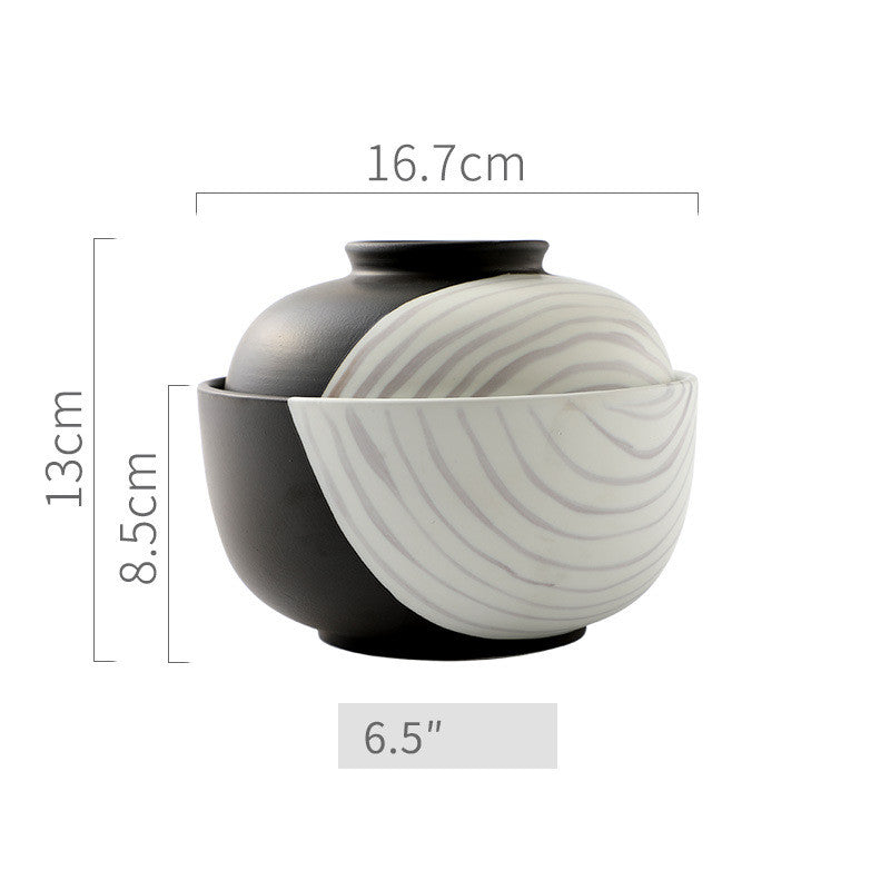Color: White, Size: L - Hand Painted Ceramic Tableware Bowl With Cover