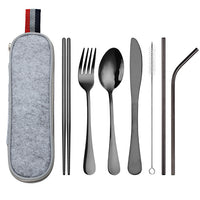Color: Black - Stainless Steel Travel Carrying Case Outdoor Cutlery Set