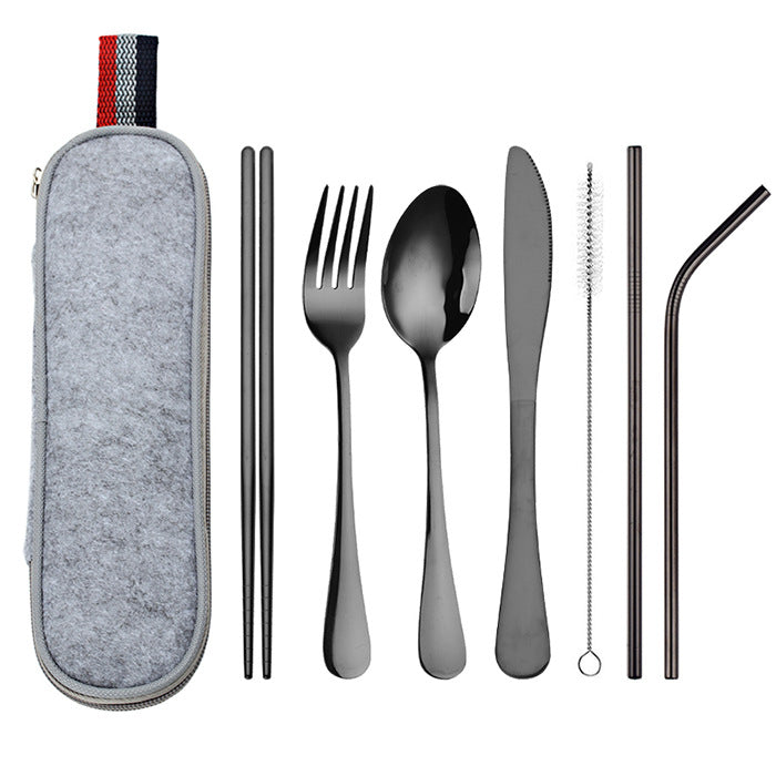 Color: Black - Stainless Steel Travel Carrying Case Outdoor Cutlery Set