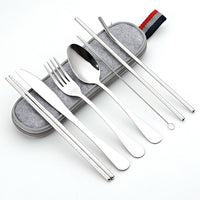 Color: Silver - Stainless Steel Travel Carrying Case Outdoor Cutlery Set