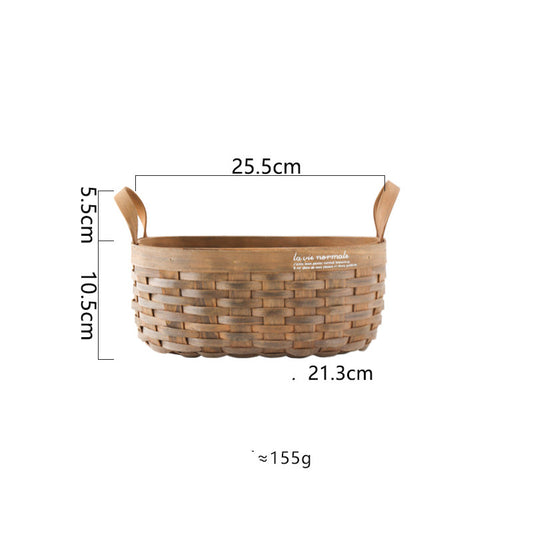 Size: Small - Hand-woven Old Carbonized Wood Chip Handle Storage Basket