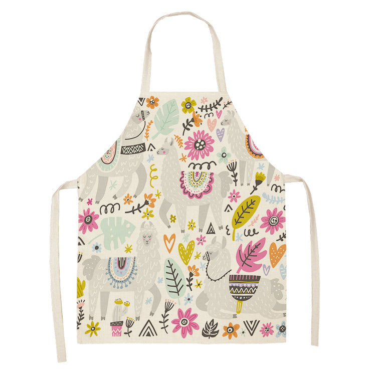 style: WQL0149 5, Size: 68x55 - Cartoon Cute Forest Alpaca Series Cotton And Linen Apron Support Customized Pictures