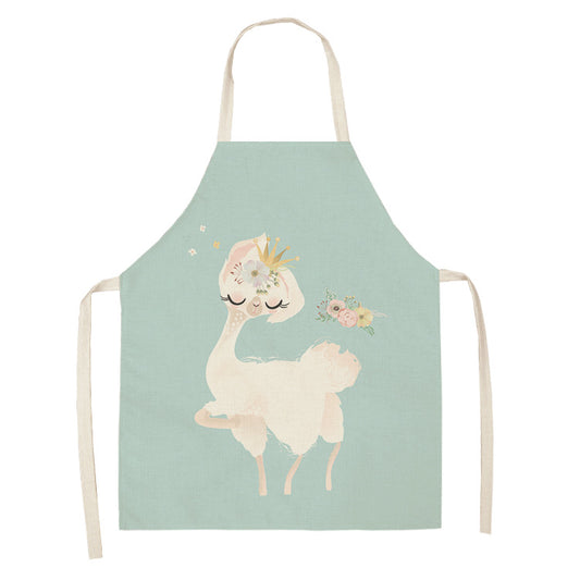 style: WQL0149 10, Size: 68x55 - Cartoon Cute Forest Alpaca Series Cotton And Linen Apron Support Customized Pictures