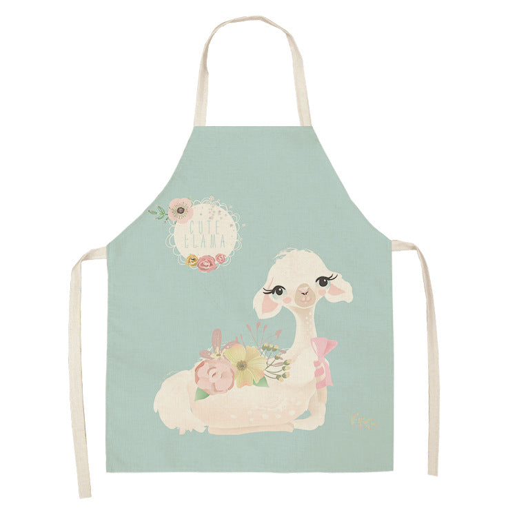 style: WQL0149 11, Size: 47x38 - Cartoon Cute Forest Alpaca Series Cotton And Linen Apron Support Customized Pictures