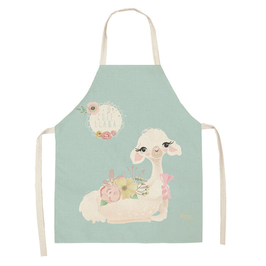 style: WQL0149 11, Size: 47x38 - Cartoon Cute Forest Alpaca Series Cotton And Linen Apron Support Customized Pictures