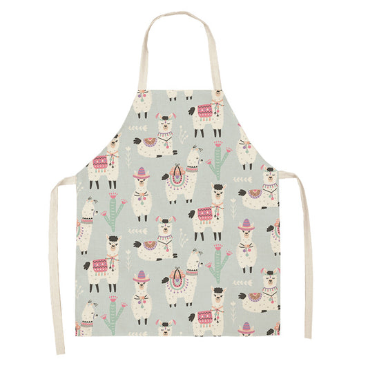 style: WQL0149 16, Size: 47x38 - Cartoon Cute Forest Alpaca Series Cotton And Linen Apron Support Customized Pictures