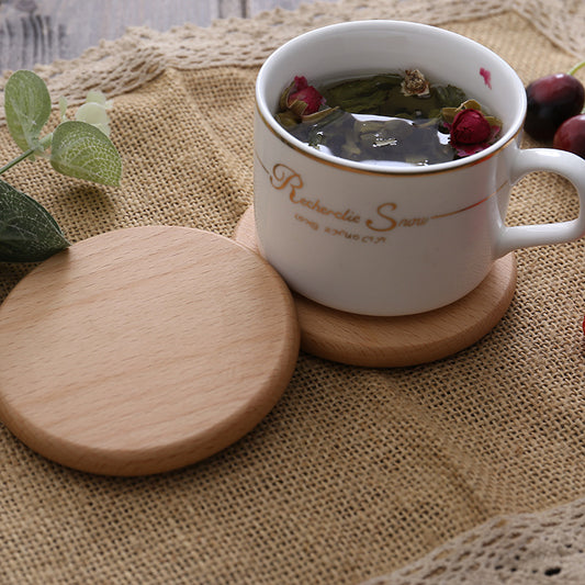 style: Round shape, Color: E - Creative Wooden Tea Cup Holder Beech Insulation Pad