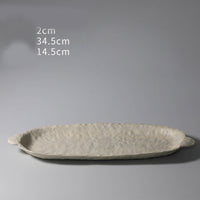 Color: Long plate - Hand-squeezed Dinner Plate Household Stoneware Tableware Bowls And Dishes Personalized Dinner Plate Binaural Handmade Special-shaped Plate