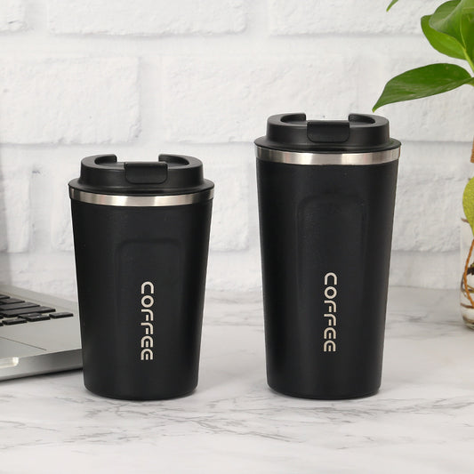 Color: Black, Capacity size: 380ml - Stainless Steel Coffee Cup Double Vacuum Cup Outdoor Leisure Mug