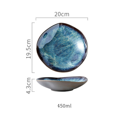 Creative Household Kiln Ceramic Tableware, Glazed Changeable Ramen Bowl, Shaped Soup Plate, Round Shallow Dish, Snack Plate - style: 5.5  inch shaped bowl