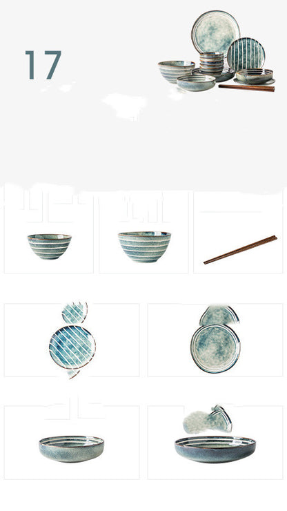 style: Indigo Naturalis 17piece set - Bowl And Dish Set Household North European Retro Ceramic Plate And Bowl Combination