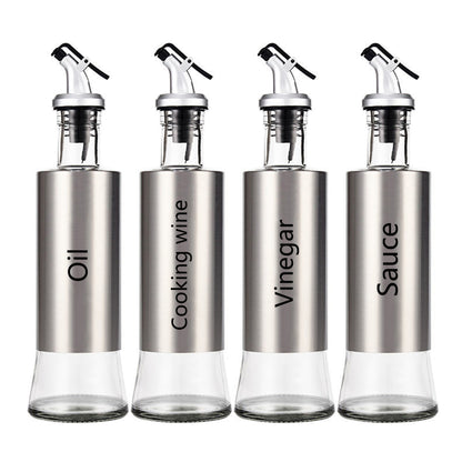 Kitchen Creative Japanese Style Stainless Steel Push-Type Glass Oil Bottle