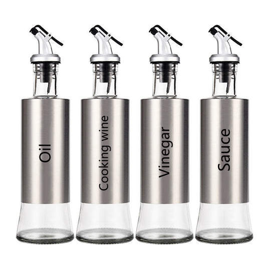 Kitchen Creative Japanese Style Stainless Steel Push-Type Glass Oil Bottle