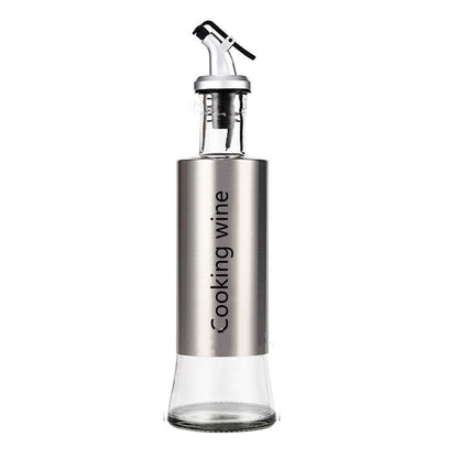 Kitchen Creative Japanese Style Stainless Steel Push-Type Glass Oil Bottle