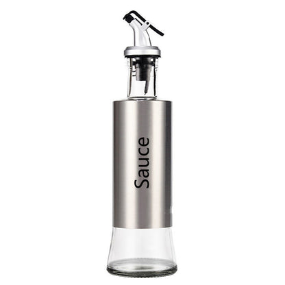 Kitchen Creative Japanese Style Stainless Steel Push-Type Glass Oil Bottle
