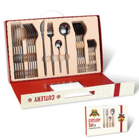 Color: Black - Portugal Stainless Steel Knife, Fork And Spoon Gold-Plated Spray Paint 24-Piece Gift Tableware Set