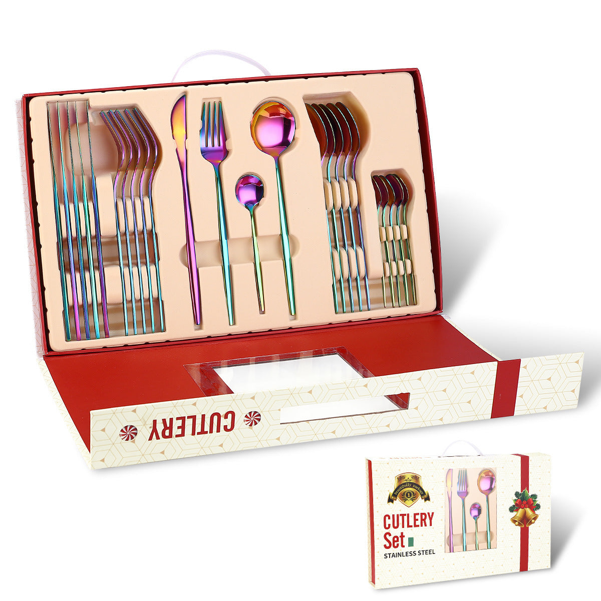 Color: Symphony - Portugal Stainless Steel Knife, Fork And Spoon Gold-Plated Spray Paint 24-Piece Gift Tableware Set
