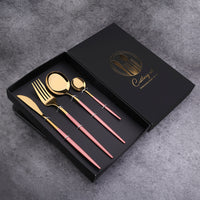 Color: Main four pink gold - Four-Piece Set, Golden Knife And Fork, Portuguese Western Tableware Set