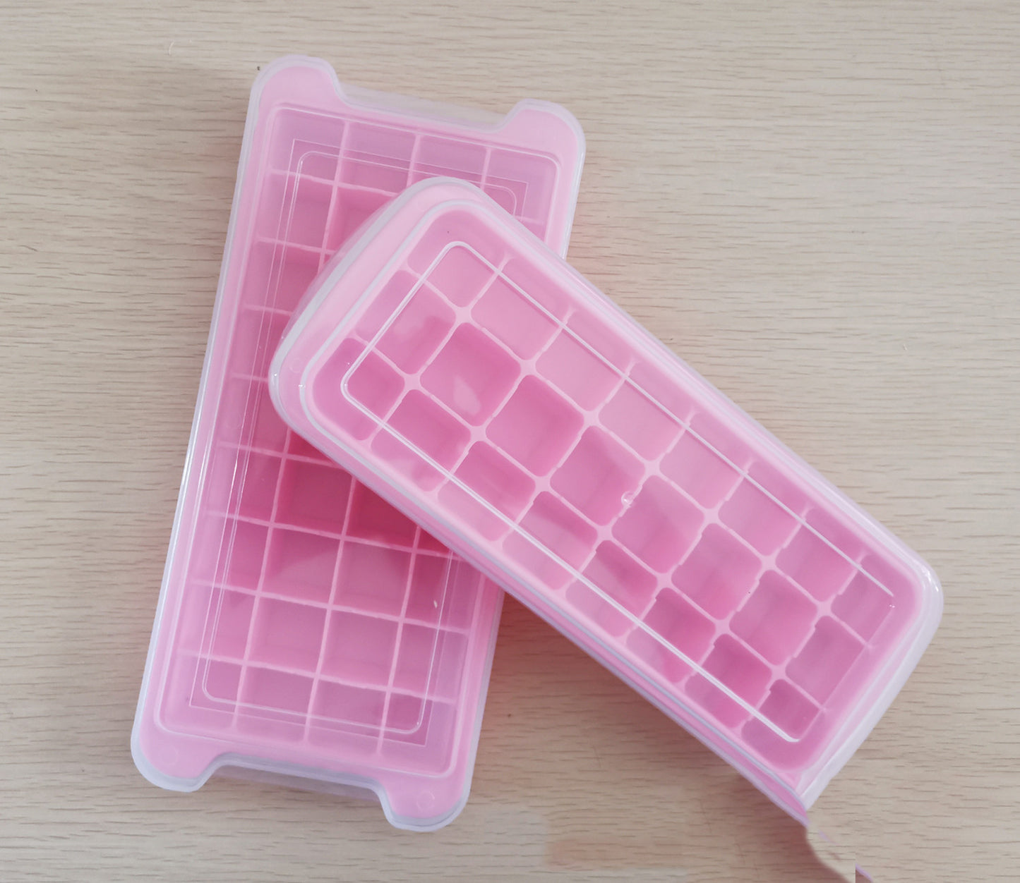Color: Pink, style: 24cells - Household Silicone Square Ice Tray With Lid
