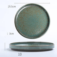 Color: 10inch - Western Plate Retro Tableware Household Creative Japanese-style Plate Personality Handmade Ceramic Stoneware Dish Soup Plate