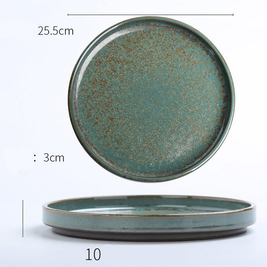 Color: 10inch - Western Plate Retro Tableware Household Creative Japanese-style Plate Personality Handmade Ceramic Stoneware Dish Soup Plate
