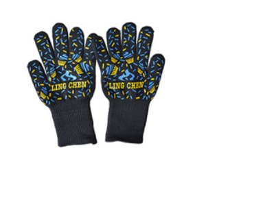 High Temperature And Fireproof Barbecue Household Baking Gloves - Color: Early morning twotone long