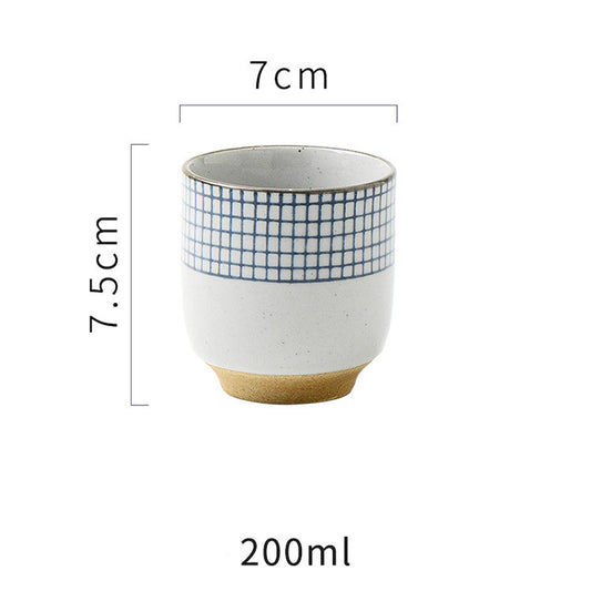 Color: Line 3Soup cup 200ml - Ceramic Cup Japanese And Korean Style Soup Tun Cup Cup Coarse Ceramic Hand-Painted Cup Grid Creative And Wind Ceramic Cup