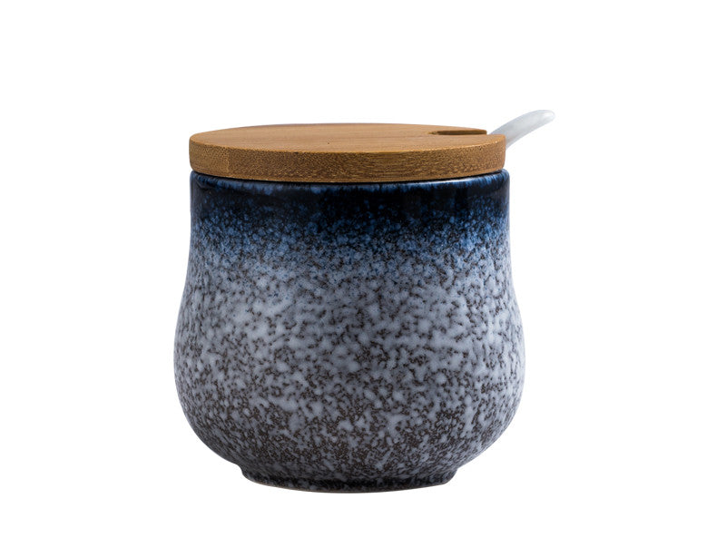 Color: Small sapphire and blues jar - Japanese Seasoning Pot Ceramic Suit Restaurant Seasoning Pot With Cover Commercial Salt Pot Chili Oil Tank Household Kitchen